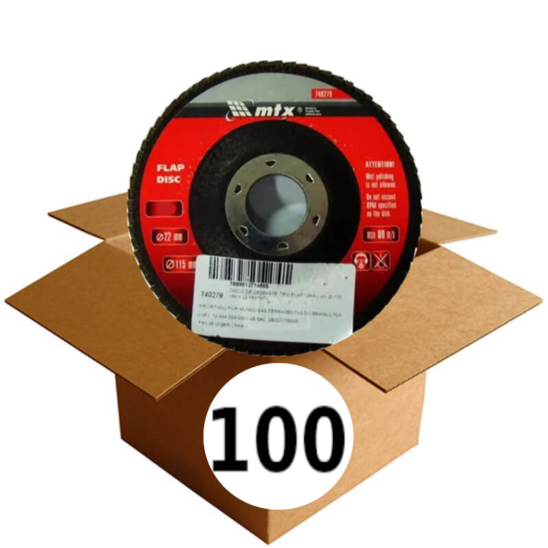 Disco de Lixa Flap Disc 4.1/2 Grao 60 MTX Caixa 100 Unidades
