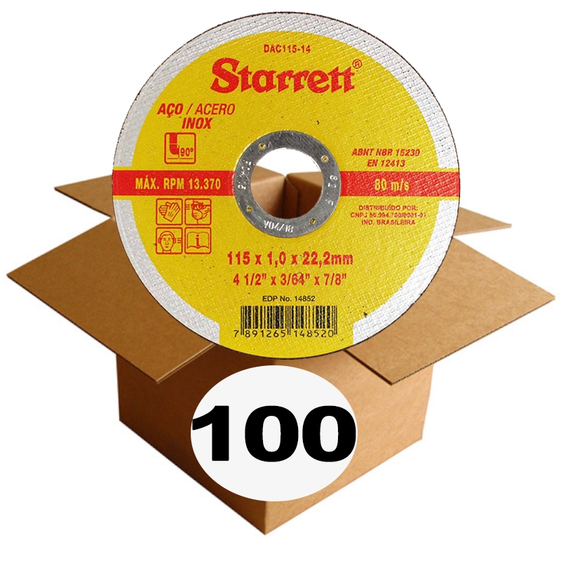 Disco De Corte Inox 4.1/2 Starrett  Caixa 100 unidades