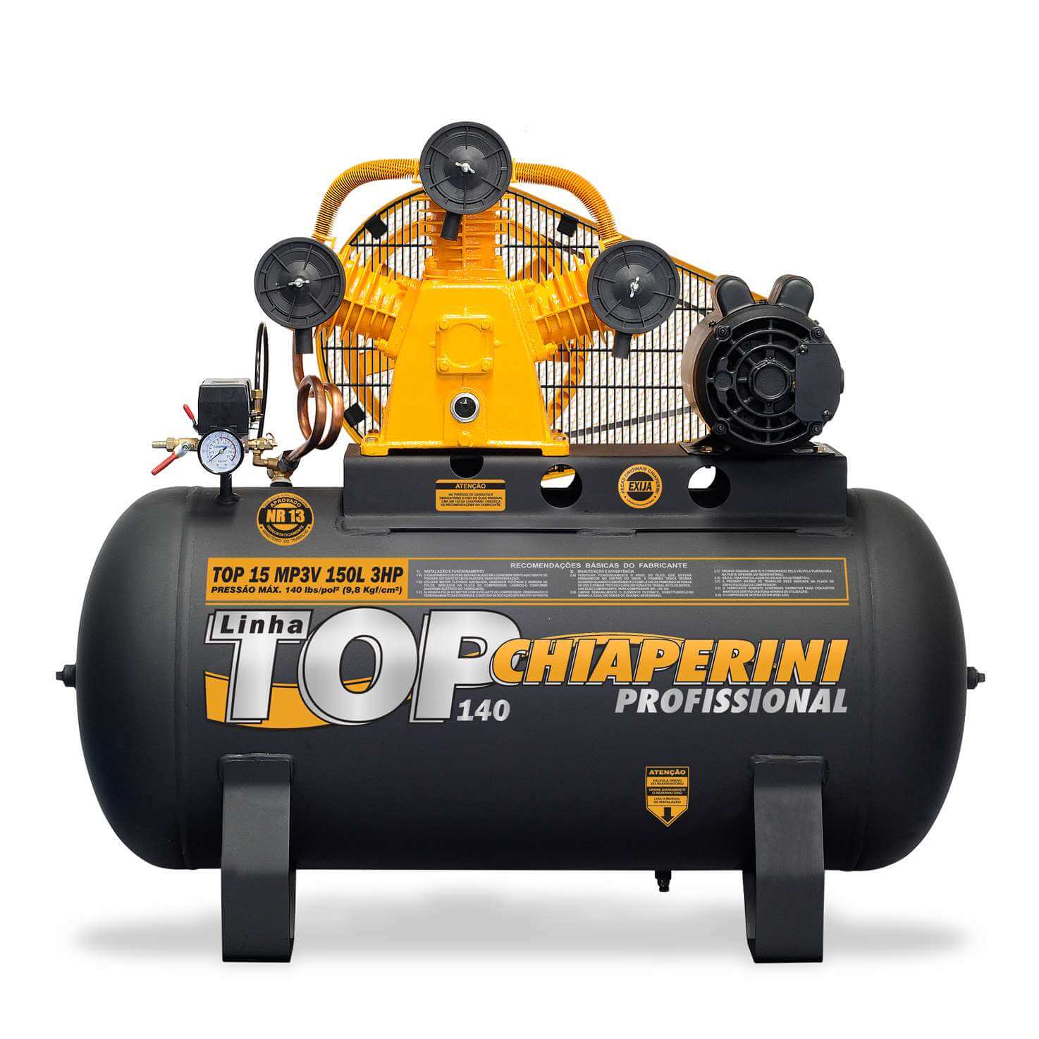 Compressor De Ar 15 Pés 150 Litros 140psi Chiaperini TOP 15 MP3V 150L